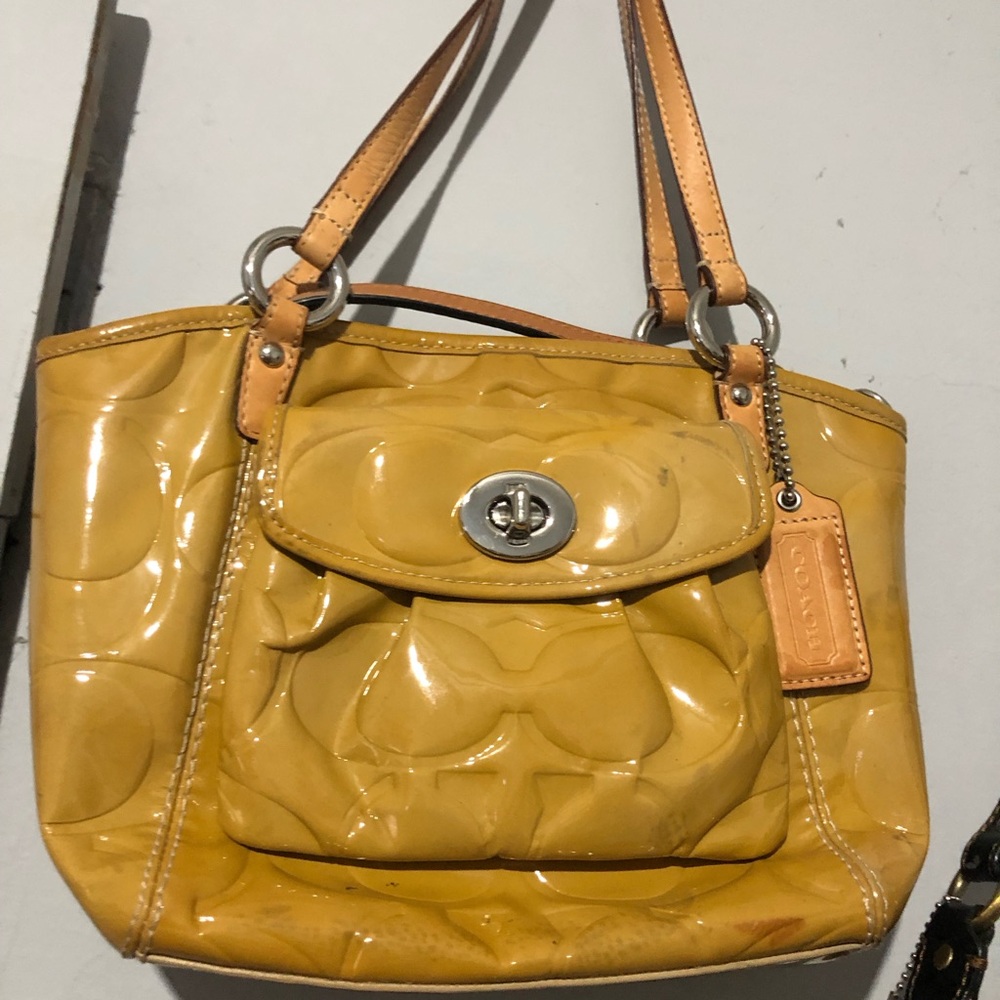 Coach Yellow Patent Leather Signature Shoulder Bag